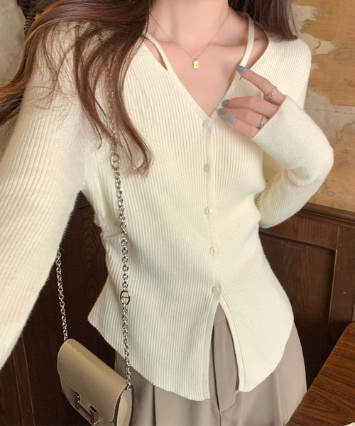 Lace Ladies(レースレディース)の「イレギュラーヘム Vネック リブ ニット カーディガン(カーディガン/ボレロ・レディース・アイボリー/グレイッシュベージュ/グレー・FREE)」の17枚目の写真