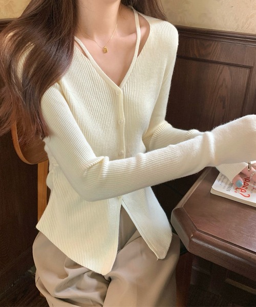Lace Ladies(レースレディース)の「イレギュラーヘム Vネック リブ ニット カーディガン(カーディガン/ボレロ・レディース・アイボリー/グレイッシュベージュ/グレー・FREE)」の19枚目の写真