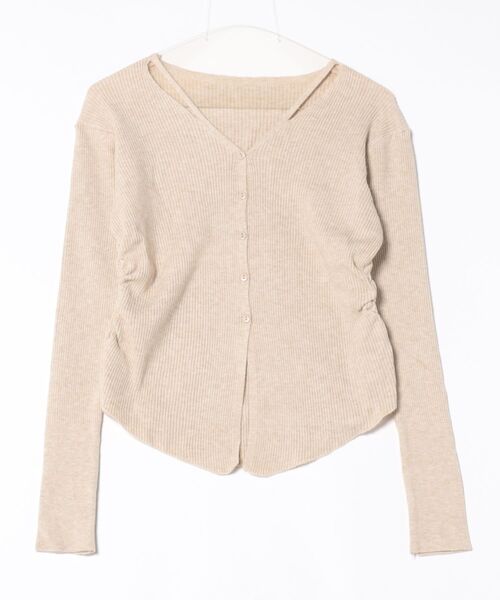 Lace Ladies(レースレディース)の「イレギュラーヘム Vネック リブ ニット カーディガン(カーディガン/ボレロ・レディース・アイボリー/グレイッシュベージュ/グレー・FREE)」の6枚目の写真