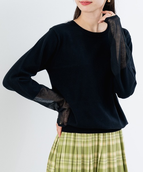 ANNA LUNA(アンナルナ)の「【ANNA LUNA】 袖シアー で 重ね着 も可愛く! 抜け感 をプラスする 万能 ニット(ニット/セーター・レディース・グレー/オフホワイト/ブラック/オレンジ・MEDIUM)」の16枚目の写真