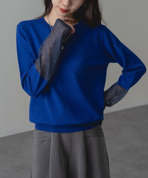 ANNA LUNA(アンナルナ)の「【ANNA LUNA】 袖シアー で 重ね着 も可愛く! 抜け感 をプラスする 万能 ニット(ニット/セーター・レディース・グレー/オフホワイト/ブラック/オレンジ・MEDIUM)」の19枚目の写真