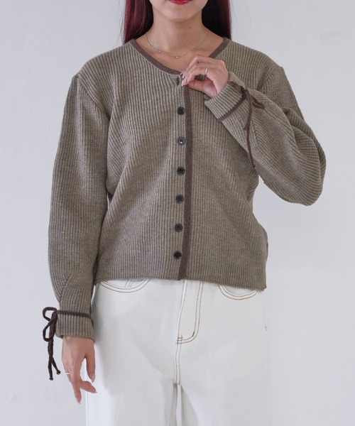 【quui】marble knit cardigan ブラック Floral Motif Chunky Knitted