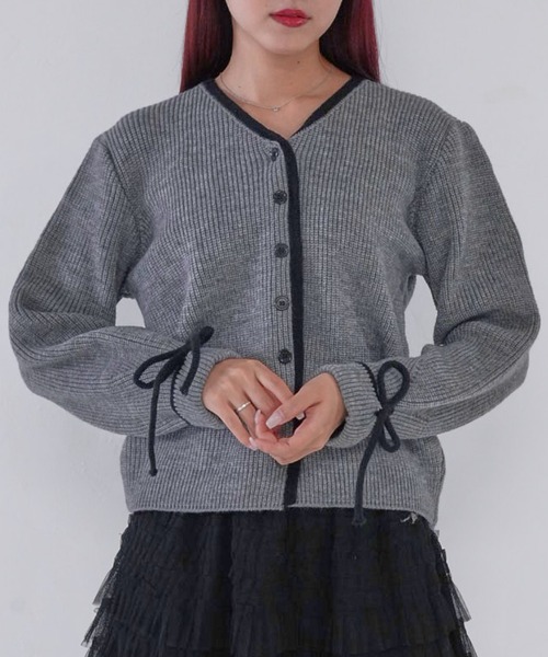 Uenui(ウニュイ)の「【 cunii 】 ribbon trim knit cardigan(カーディガン/ボレロ・レディース・グレー/ブラウン/ホワイト・FREE)」の3枚目の写真