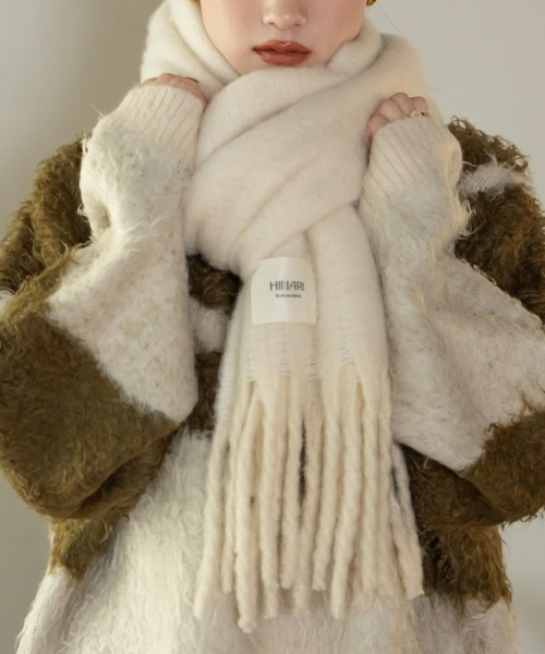 hinari(ヒナリ)の「MIXフリンジマフラー(マフラー・レディース・ピンク/グレー/クリーム/アイボリー・FREE)」の5枚目の写真