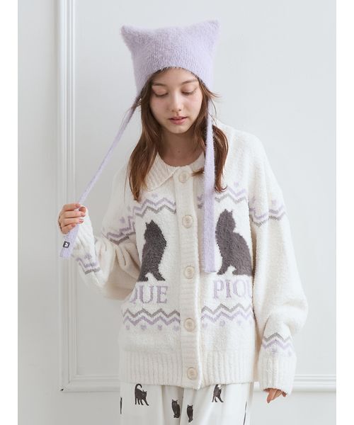 セール】CATジャガード衿付きカーディガン（ルームウェア/パジャマ