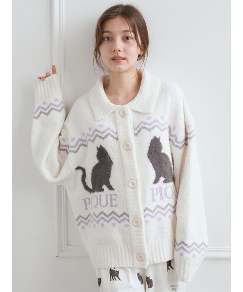 gelato pique CATジャガード衿付きカーディガン　フリーサイズ gelato pique（ジェラートピケ）の「CATジャガード衿付きカーディガン