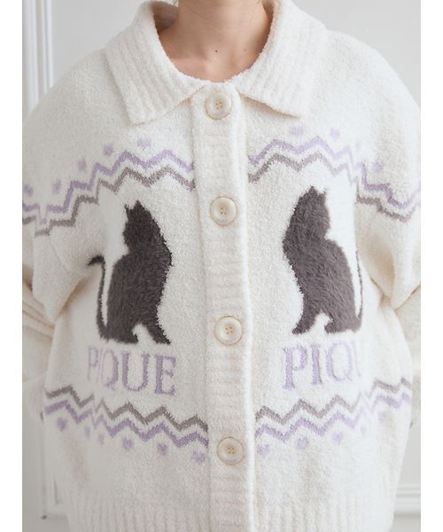 セール】CATジャガード衿付きカーディガン（ルームウェア/パジャマ