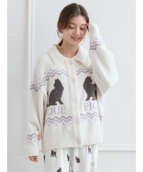 ジェラートピケ CATジャガード衿付きカーディガン　DGRY新品タグ付き gelato pique（ジェラートピケ）の「CATジャガード衿付きカーディガン