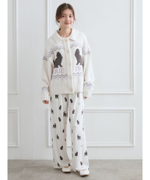 セール】CATジャガード衿付きカーディガン（ルームウェア/パジャマ
