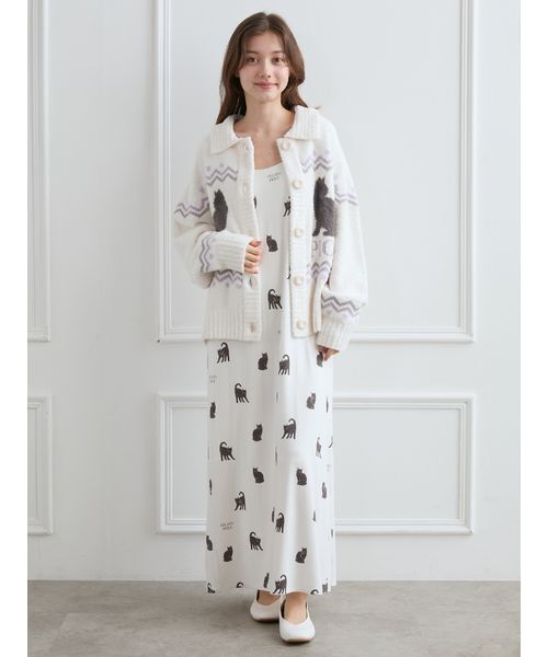 セール】CATジャガード衿付きカーディガン（ルームウェア/パジャマ