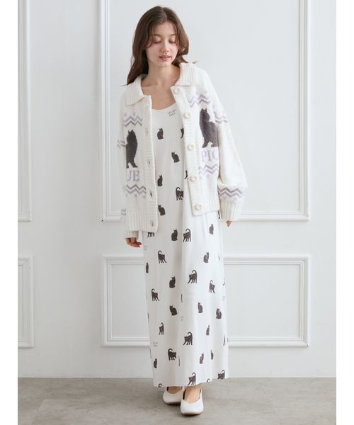 セール】CATジャガード衿付きカーディガン（ルームウェア/パジャマ