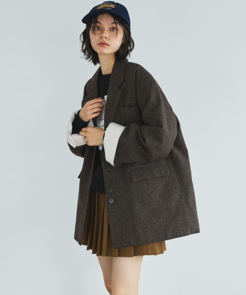 MIRROR STOKE（ミラーストーク）の「【ZOZO限定】BACK OPEN CHECK WOOL TAILORED JACKET/バックオープンチェックウールテーラードジャケット（テーラードジャケット・レディース・ブラウン/キャメル・MEDIUM）」の2枚目の写真