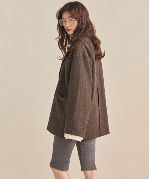 MIRROR STOKE（ミラーストーク）の「【ZOZO限定】BACK OPEN CHECK WOOL TAILORED JACKET/バックオープンチェックウールテーラードジャケット（テーラードジャケット・レディース・ブラウン/キャメル・MEDIUM）」の7枚目の写真