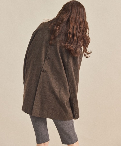 MIRROR STOKE（ミラーストーク）の「【ZOZO限定】BACK OPEN CHECK WOOL TAILORED JACKET/バックオープンチェックウールテーラードジャケット（テーラードジャケット・レディース・ブラウン/キャメル・MEDIUM）」の8枚目の写真