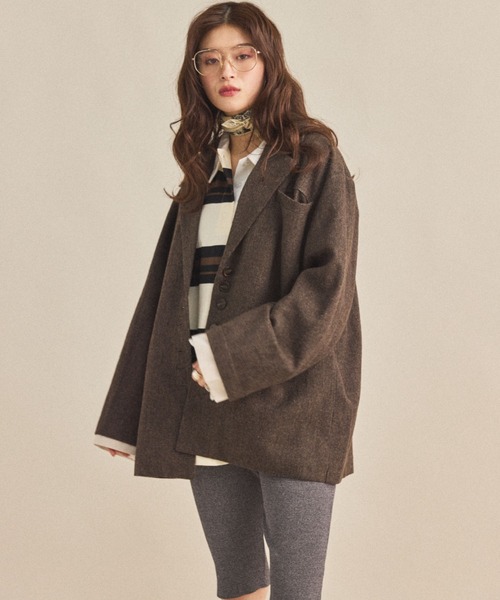 MIRROR STOKE（ミラーストーク）の「【ZOZO限定】BACK OPEN CHECK WOOL TAILORED JACKET/バックオープンチェックウールテーラードジャケット（テーラードジャケット・レディース・ブラウン/キャメル・MEDIUM）」の3枚目の写真