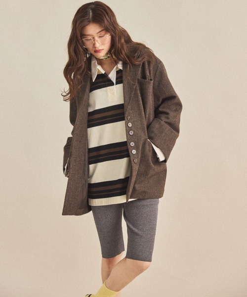 MIRROR STOKE（ミラーストーク）の「【ZOZO限定】BACK OPEN CHECK WOOL TAILORED JACKET/バックオープンチェックウールテーラードジャケット（テーラードジャケット・レディース・ブラウン/キャメル・MEDIUM）」の5枚目の写真