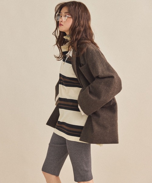 MIRROR STOKE（ミラーストーク）の「【ZOZO限定】BACK OPEN CHECK WOOL TAILORED JACKET/バックオープンチェックウールテーラードジャケット（テーラードジャケット・レディース・ブラウン/キャメル・MEDIUM）」の4枚目の写真