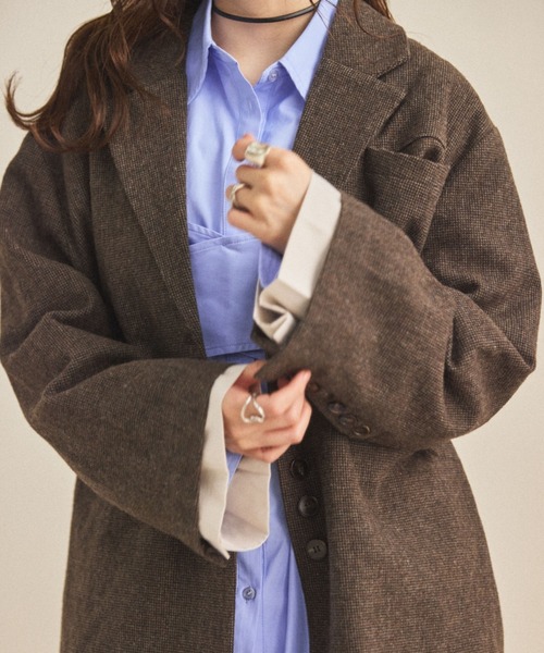 MIRROR STOKE（ミラーストーク）の「【ZOZO限定】BACK OPEN CHECK WOOL TAILORED JACKET/バックオープンチェックウールテーラードジャケット（テーラードジャケット・レディース・ブラウン/キャメル・MEDIUM）」の19枚目の写真