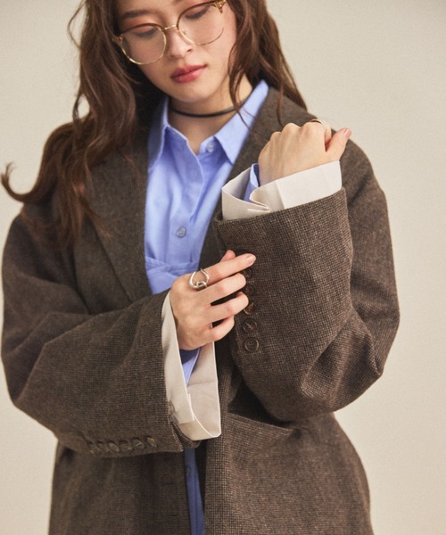 MIRROR STOKE（ミラーストーク）の「【ZOZO限定】BACK OPEN CHECK WOOL TAILORED JACKET/バックオープンチェックウールテーラードジャケット（テーラードジャケット・レディース・ブラウン/キャメル・MEDIUM）」の20枚目の写真