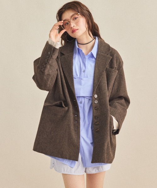 MIRROR STOKE（ミラーストーク）の「【ZOZO限定】BACK OPEN CHECK WOOL TAILORED JACKET/バックオープンチェックウールテーラードジャケット（テーラードジャケット・レディース・ブラウン/キャメル・MEDIUM）」の12枚目の写真