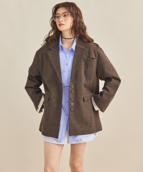 MIRROR STOKE（ミラーストーク）の「【ZOZO限定】BACK OPEN CHECK WOOL TAILORED JACKET/バックオープンチェックウールテーラードジャケット（テーラードジャケット・レディース・ブラウン/キャメル・MEDIUM）」の11枚目の写真