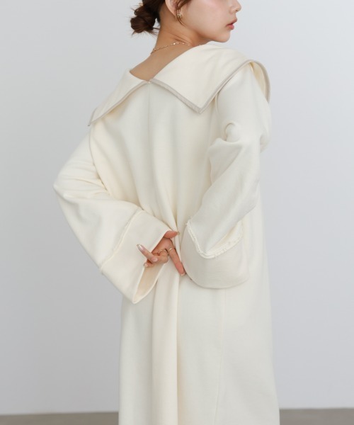Bab（バブ）の「【選べるサイズ展開】ビッグカラー配色パイピングスウェットワンピース（ワンピース・レディース・グレー系その他4/ブラウン/アイボリー・S/M/L）」の6枚目の写真