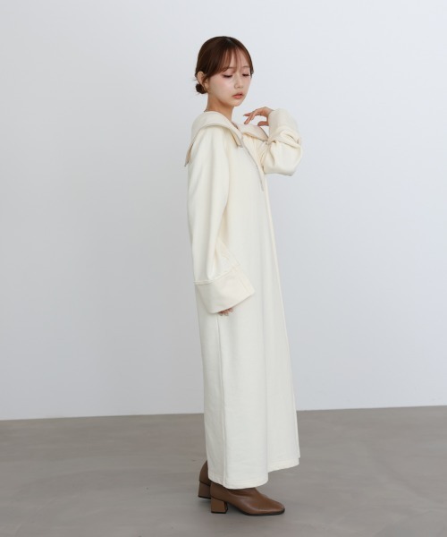 Bab（バブ）の「【選べるサイズ展開】ビッグカラー配色パイピングスウェットワンピース（ワンピース・レディース・グレー系その他4/ブラウン/アイボリー・S/M/L）」の7枚目の写真