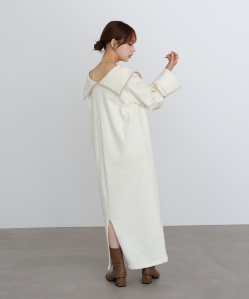 Bab（バブ）の「【選べるサイズ展開】ビッグカラー配色パイピングスウェットワンピース（ワンピース・レディース・グレー系その他4/ブラウン/アイボリー・S/M/L）」の10枚目の写真