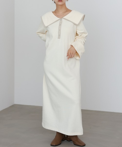 Bab（バブ）の「【選べるサイズ展開】ビッグカラー配色パイピングスウェットワンピース（ワンピース・レディース・グレー系その他4/ブラウン/アイボリー・S/M/L）」の11枚目の写真