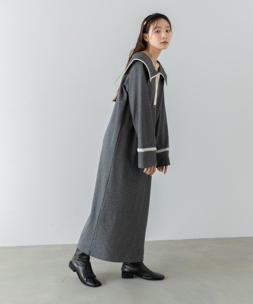 Bab（バブ）の「【選べるサイズ展開】ビッグカラー配色パイピングスウェットワンピース（ワンピース・レディース・グレー系その他4/ブラウン/アイボリー・S/M/L）」の15枚目の写真