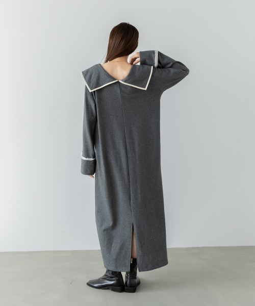 Bab（バブ）の「【選べるサイズ展開】ビッグカラー配色パイピングスウェットワンピース（ワンピース・レディース・グレー系その他4/ブラウン/アイボリー・S/M/L）」の18枚目の写真