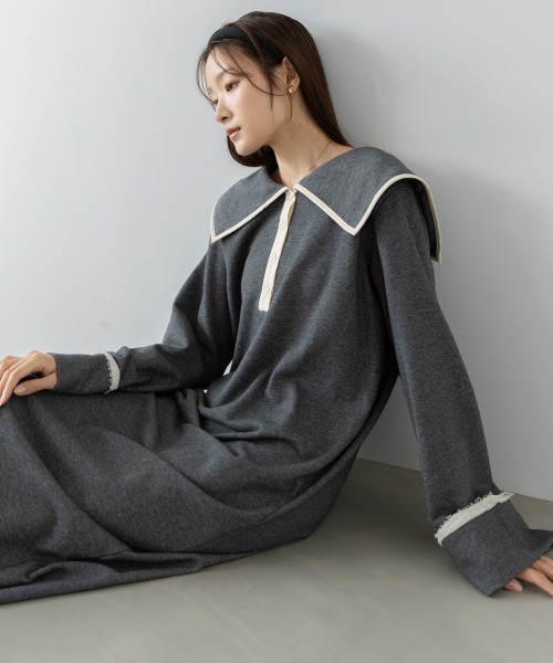 Bab（バブ）の「【選べるサイズ展開】ビッグカラー配色パイピングスウェットワンピース（ワンピース・レディース・グレー系その他4/ブラウン/アイボリー・S/M/L）」の19枚目の写真