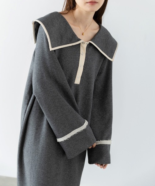 Bab（バブ）の「【選べるサイズ展開】ビッグカラー配色パイピングスウェットワンピース（ワンピース・レディース・グレー系その他4/ブラウン/アイボリー・S/M/L）」の20枚目の写真