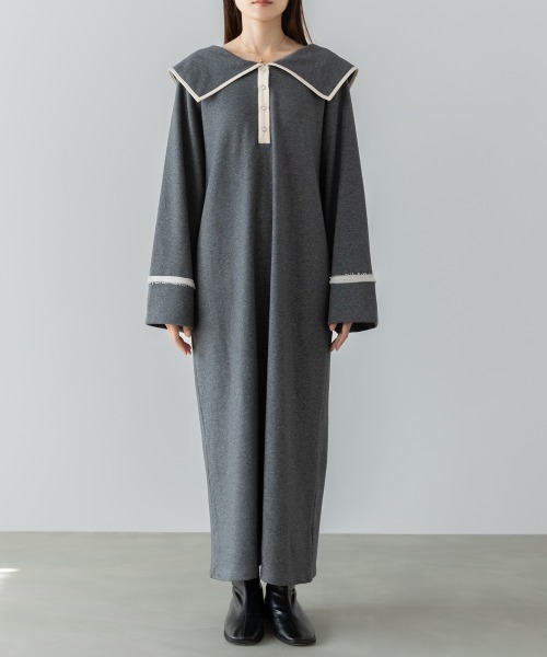 Bab（バブ）の「【選べるサイズ展開】ビッグカラー配色パイピングスウェットワンピース（ワンピース・レディース・グレー系その他4/ブラウン/アイボリー・S/M/L）」の22枚目の写真