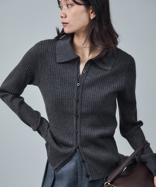 美品✨24モデル　セオリー　ポロニットカーディガン　メリノキャメロン　ブラック JOSE MOON カーディガン CROP POLO KNIT CARDIGAN/クロップポロ
