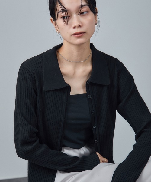 美品✨24モデル　セオリー　ポロニットカーディガン　メリノキャメロン　ブラック WEB限定】ウォッシャブルウールリブポロニットカーディガン（ニット
