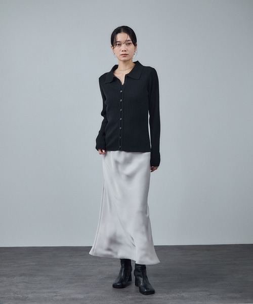 WEB限定】ウォッシャブルウールリブポロニットカーディガン