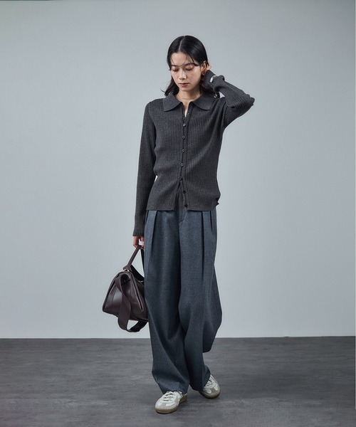 WEB限定】ウォッシャブルウールリブポロニットカーディガン（ニット