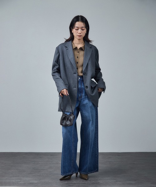 SALON adam et rope'（サロン アダム エ ロペ）の「【WEB限定】ウォッシャブルウールリブポロニットカーディガン（ニット/セーター・レディース・チャコールグレー/ベージュ/ブラック・FREE）」の7枚目の写真