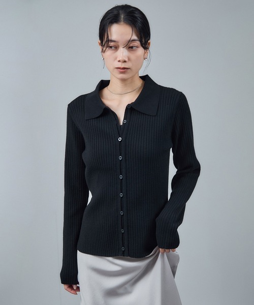 SALON adam et rope'（サロン アダム エ ロペ）の「【WEB限定】ウォッシャブルウールリブポロニットカーディガン（ニット/セーター・レディース・チャコールグレー/ベージュ/ブラック・FREE）」の9枚目の写真