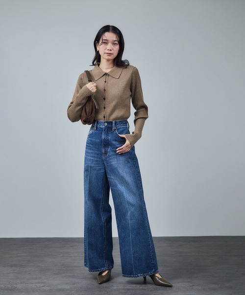 SALON adam et rope'（サロン アダム エ ロペ）の「【WEB限定】ウォッシャブルウールリブポロニットカーディガン（ニット/セーター・レディース・チャコールグレー/ベージュ/ブラック・FREE）」の14枚目の写真