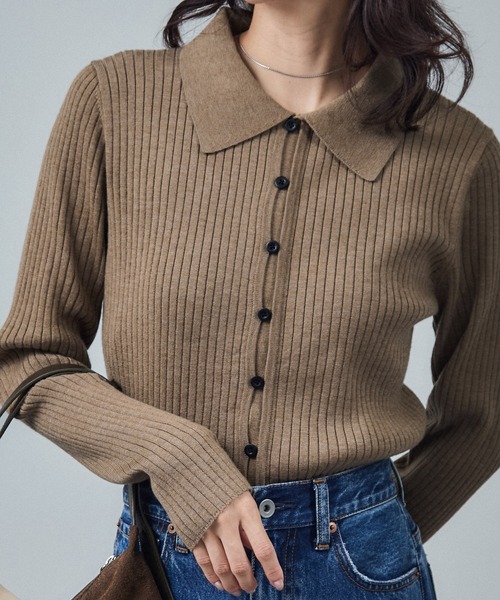 SALON adam et rope'（サロン アダム エ ロペ）の「【WEB限定】ウォッシャブルウールリブポロニットカーディガン（ニット/セーター・レディース・チャコールグレー/ベージュ/ブラック・FREE）」の15枚目の写真