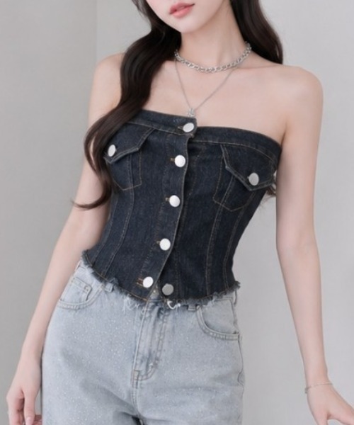 NoBelle(ノベル)の「デニム コルセット ベアトップ(チューブトップ・レディース・ブルー/サックスブルー/ブラック・FREE)」の1枚目の写真