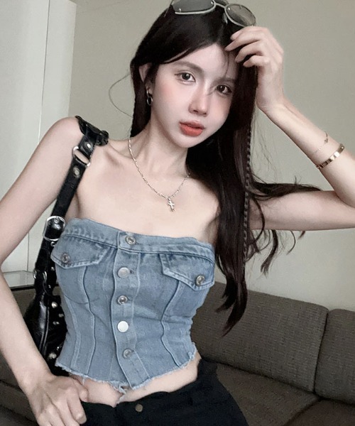 NoBelle(ノベル)の「デニム コルセット ベアトップ(チューブトップ・レディース・ブルー/サックスブルー/ブラック・FREE)」の7枚目の写真