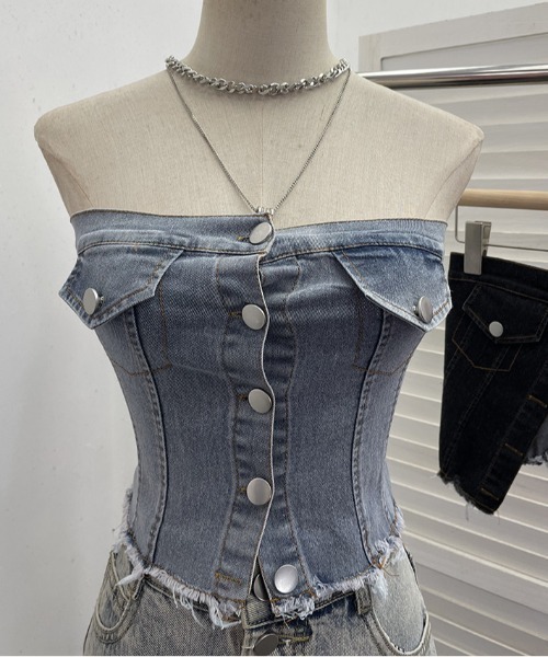 NoBelle(ノベル)の「デニム コルセット ベアトップ(チューブトップ・レディース・ブルー/サックスブルー/ブラック・FREE)」の10枚目の写真