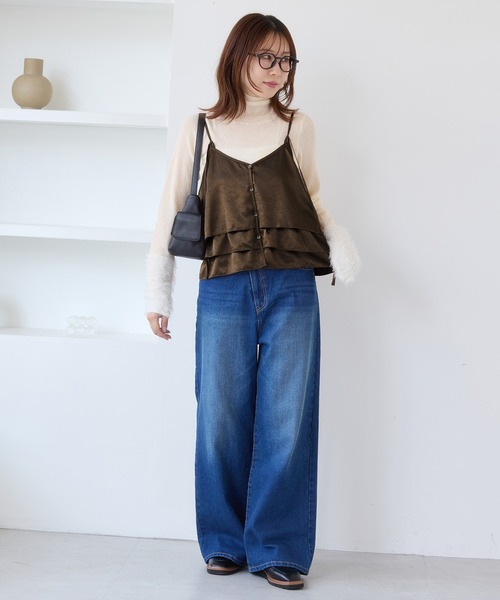 VIS（ビス）の「【WEB限定】サテンフリルビスチェ/2WAY（キャミソール・レディース・ブラック/ブラウン系その他/ベージュ系その他・FREE）」の6枚目の写真