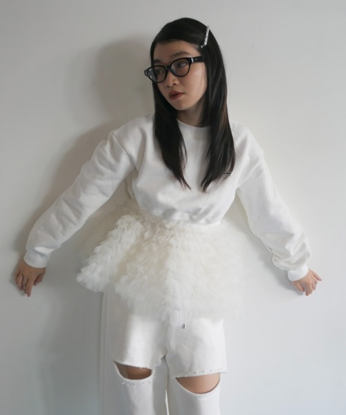 HONEY MI HONEY（ハニーミーハニー）の「tulle peplum sweat（スウェット・レディース・ホワイト/グレー/ブラック/サックスブルー・FREE）」の2枚目の写真