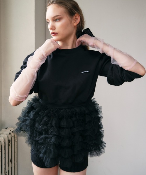 HONEY MI HONEY（ハニーミーハニー）の「tulle peplum sweat（スウェット・レディース・ホワイト/グレー/ブラック/サックスブルー・FREE）」の3枚目の写真