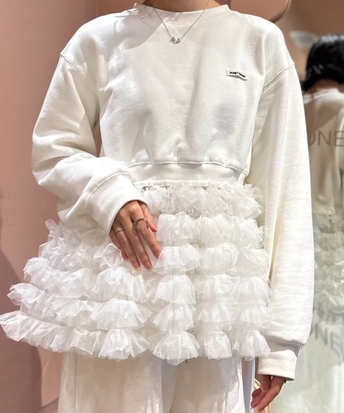 HONEY MI HONEY（ハニーミーハニー）の「tulle peplum sweat（スウェット・レディース・ホワイト/グレー/ブラック/サックスブルー・FREE）」の5枚目の写真