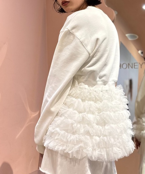 HONEY MI HONEY（ハニーミーハニー）の「tulle peplum sweat（スウェット・レディース・ホワイト/グレー/ブラック/サックスブルー・FREE）」の6枚目の写真